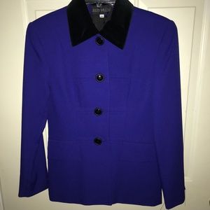 Vintage Jules Miller Royal Blue Black Velvet Collar Suit 2 PC Jacket & Skirt Set